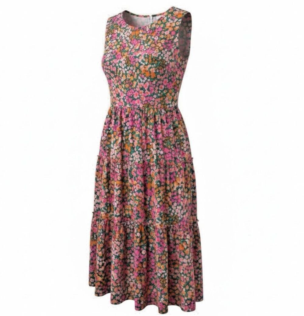 J.Crew Woman's Sleeveless Floral Tiered Midi Dress Small Micro Meadow Print